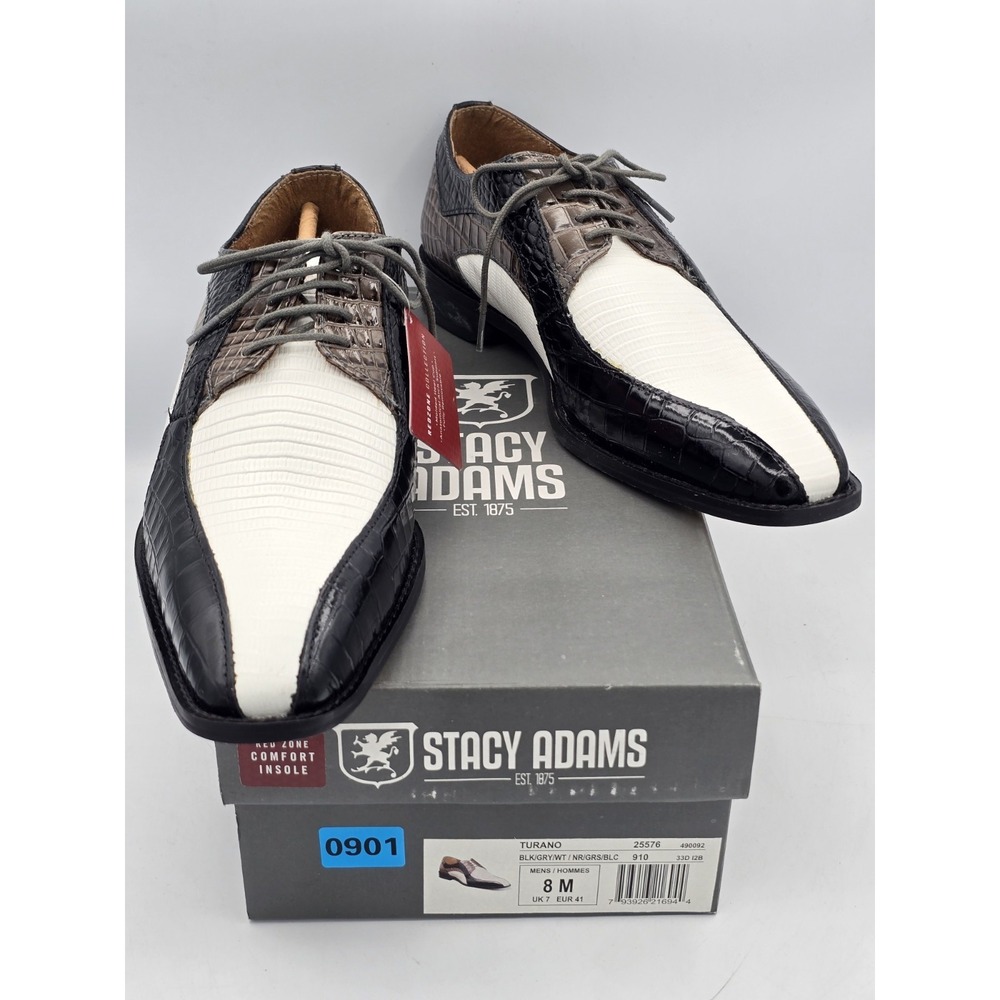 Stacy Adams Turano Men's Oxford Snake Skin White Black Gray Bike Toe - Sz 8M